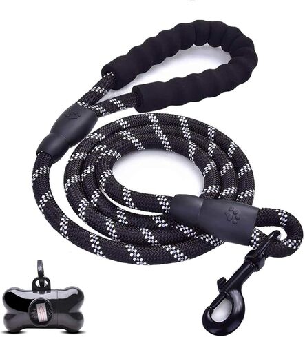5 FT Strong Dog Leash with Comfortable Padded Handle & Highly Reflective Threads Puppy Leashes for Medium & Large Dogs (Black) in Saudi Arabia