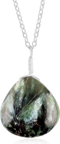 Natural Seraphinite Crystals Pendant Necklace, Pear Cabochon Gemstone, Energy Healing Crystals, Birthday, Gift for Her, Gemstone Jewelry 18 inch AAA+ Quality (Seraphinite B) in Saudi Arabia