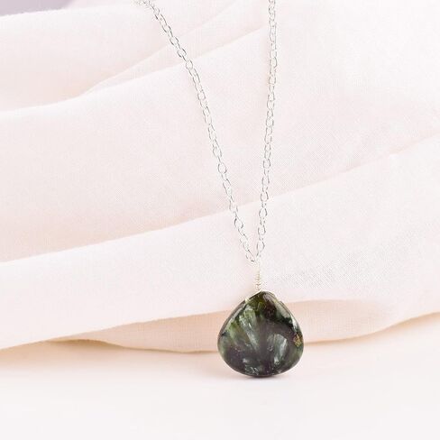Natural Seraphinite Crystals Pendant Necklace, Pear Cabochon Gemstone, Energy Healing Crystals, Birthday, Gift for Her, Gemstone Jewelry 18 inch AAA+ Quality (Seraphinite B) in Saudi Arabia