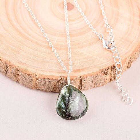 Natural Seraphinite Crystals Pendant Necklace, Pear Cabochon Gemstone, Energy Healing Crystals, Birthday, Gift for Her, Gemstone Jewelry 18 inch AAA+ Quality (Seraphinite B) in Saudi Arabia