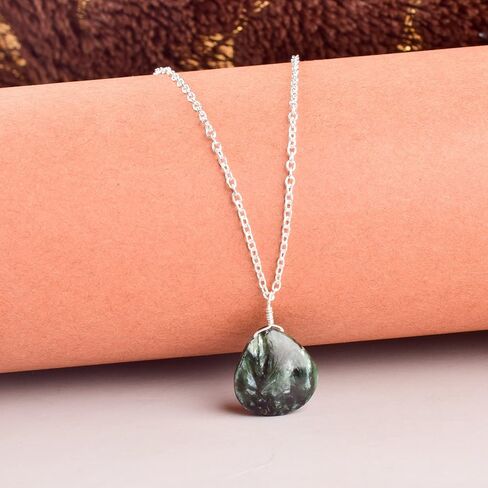 Natural Seraphinite Crystals Pendant Necklace, Pear Cabochon Gemstone, Energy Healing Crystals, Birthday, Gift for Her, Gemstone Jewelry 18 inch AAA+ Quality (Seraphinite B) in Saudi Arabia