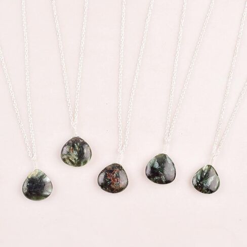Natural Seraphinite Crystals Pendant Necklace, Pear Cabochon Gemstone, Energy Healing Crystals, Birthday, Gift for Her, Gemstone Jewelry 18 inch AAA+ Quality (Seraphinite B) in Saudi Arabia