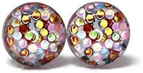 Glitter Filled Resin Earrings on Plastic Posts 10mm (Pink/Aqua/Silver/Green) in Saudi Arabia