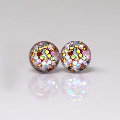 Glitter Filled Resin Earrings on Plastic Posts 10mm (Pink/Aqua/Silver/Green) in Saudi Arabia