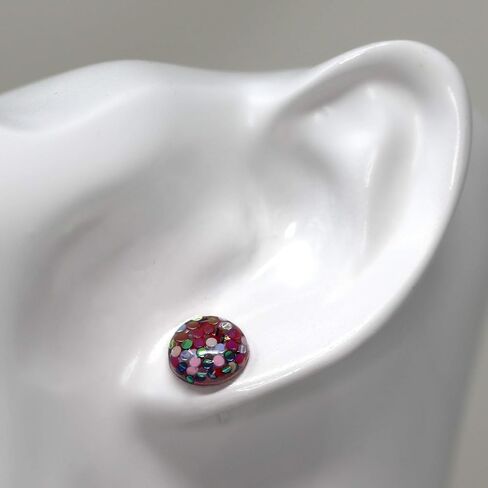 Glitter Filled Resin Earrings on Plastic Posts 10mm (Pink/Aqua/Silver/Green) in Saudi Arabia