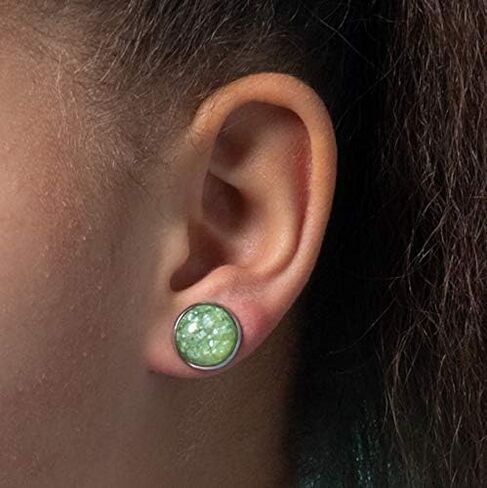 Stainless Steel Faux Shell Stud Earrings 12mm (Spring Green) in Saudi Arabia