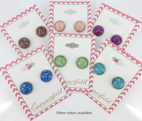 Stainless Steel Faux Shell Stud Earrings 12mm (Spring Green) in Saudi Arabia