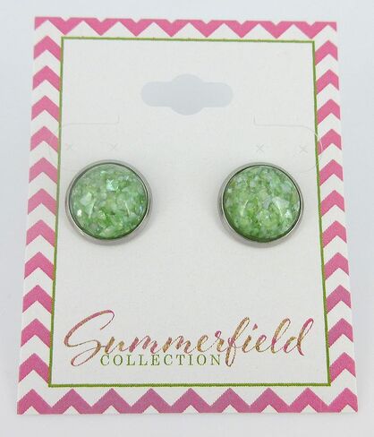 Stainless Steel Faux Shell Stud Earrings 12mm (Spring Green) in Saudi Arabia