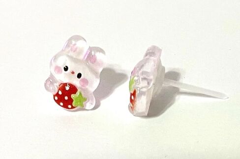 Hypoallergenic Cute Bunny Strawberry Stud Earrings on Plastic Posts with Rose, 12mm (yellow) Metal Free (pink) in Saudi Arabia