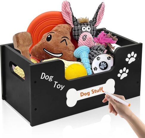 Wood Toy Storage Bin, Dog Toy Basket, Dog Toy Storage Box, Large Dog Stuff Organizer with Handle, Dog Toy Bin with Chalkboard and Marker, Toy Storage Basket for Dog Cat, Pet Stuff Storage Bin, Brown in Saudi Arabia
