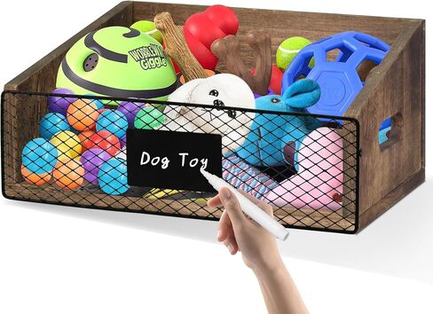 Wood Toy Storage Bin, Dog Toy Basket, Dog Toy Storage Box, Large Dog Stuff Organizer with Handle, Dog Toy Bin with Chalkboard and Marker, Toy Storage Basket for Dog Cat, Pet Stuff Storage Bin, Brown in Saudi Arabia