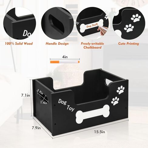 Wood Toy Storage Bin, Dog Toy Basket, Dog Toy Storage Box, Large Dog Stuff Organizer with Handle, Dog Toy Bin with Chalkboard and Marker, Toy Storage Basket for Dog Cat, Pet Stuff Storage Bin, Brown in Saudi Arabia