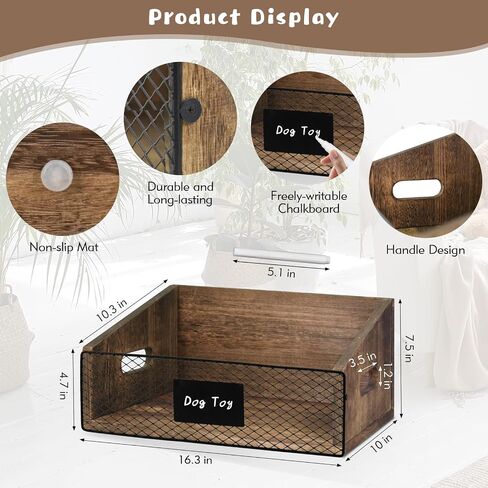 Wood Toy Storage Bin, Dog Toy Basket, Dog Toy Storage Box, Large Dog Stuff Organizer with Handle, Dog Toy Bin with Chalkboard and Marker, Toy Storage Basket for Dog Cat, Pet Stuff Storage Bin, Brown in Saudi Arabia