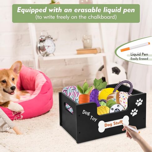 Wood Toy Storage Bin, Dog Toy Basket, Dog Toy Storage Box, Large Dog Stuff Organizer with Handle, Dog Toy Bin with Chalkboard and Marker, Toy Storage Basket for Dog Cat, Pet Stuff Storage Bin, Brown in Saudi Arabia