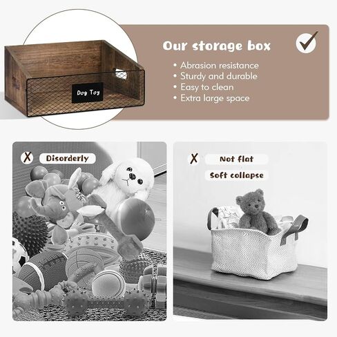 Wood Toy Storage Bin, Dog Toy Basket, Dog Toy Storage Box, Large Dog Stuff Organizer with Handle, Dog Toy Bin with Chalkboard and Marker, Toy Storage Basket for Dog Cat, Pet Stuff Storage Bin, Brown in Saudi Arabia