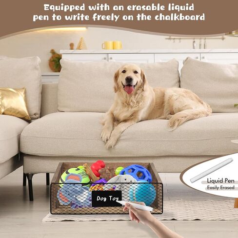Wood Toy Storage Bin, Dog Toy Basket, Dog Toy Storage Box, Large Dog Stuff Organizer with Handle, Dog Toy Bin with Chalkboard and Marker, Toy Storage Basket for Dog Cat, Pet Stuff Storage Bin, Brown in Saudi Arabia