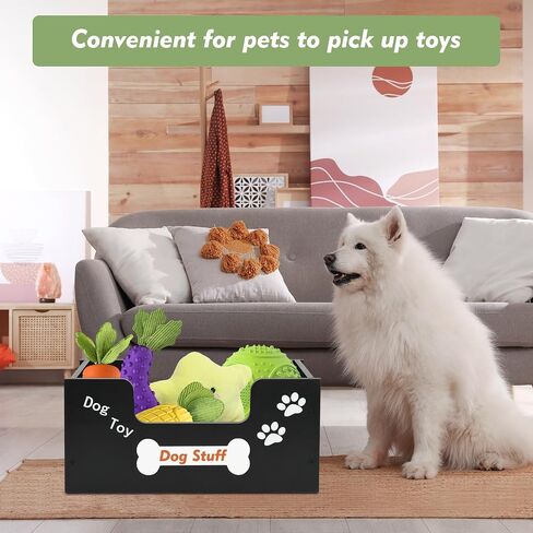 Wood Toy Storage Bin, Dog Toy Basket, Dog Toy Storage Box, Large Dog Stuff Organizer with Handle, Dog Toy Bin with Chalkboard and Marker, Toy Storage Basket for Dog Cat, Pet Stuff Storage Bin, Brown in Saudi Arabia
