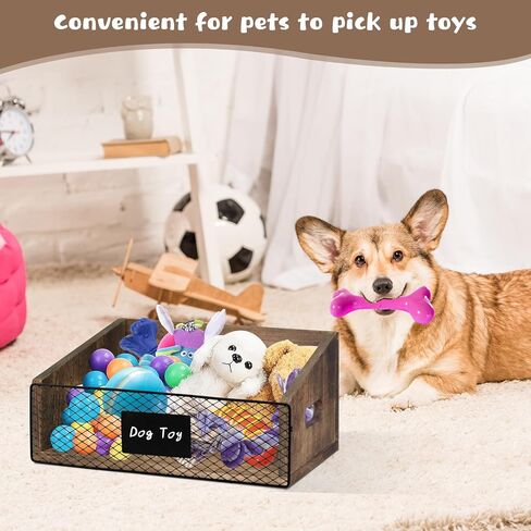 Wood Toy Storage Bin, Dog Toy Basket, Dog Toy Storage Box, Large Dog Stuff Organizer with Handle, Dog Toy Bin with Chalkboard and Marker, Toy Storage Basket for Dog Cat, Pet Stuff Storage Bin, Brown in Saudi Arabia