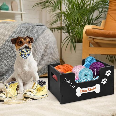 Wood Toy Storage Bin, Dog Toy Basket, Dog Toy Storage Box, Large Dog Stuff Organizer with Handle, Dog Toy Bin with Chalkboard and Marker, Toy Storage Basket for Dog Cat, Pet Stuff Storage Bin, Brown in Saudi Arabia