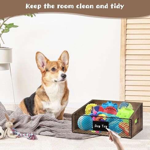 Wood Toy Storage Bin, Dog Toy Basket, Dog Toy Storage Box, Large Dog Stuff Organizer with Handle, Dog Toy Bin with Chalkboard and Marker, Toy Storage Basket for Dog Cat, Pet Stuff Storage Bin, Brown in Saudi Arabia