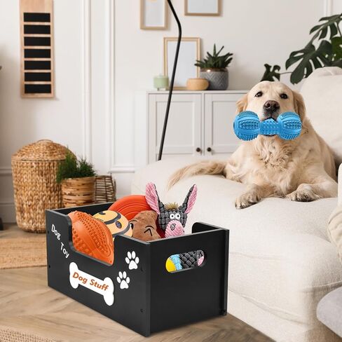 Wood Toy Storage Bin, Dog Toy Basket, Dog Toy Storage Box, Large Dog Stuff Organizer with Handle, Dog Toy Bin with Chalkboard and Marker, Toy Storage Basket for Dog Cat, Pet Stuff Storage Bin, Brown in Saudi Arabia