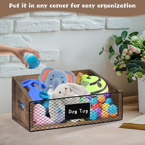 Wood Toy Storage Bin, Dog Toy Basket, Dog Toy Storage Box, Large Dog Stuff Organizer with Handle, Dog Toy Bin with Chalkboard and Marker, Toy Storage Basket for Dog Cat, Pet Stuff Storage Bin, Brown in Saudi Arabia