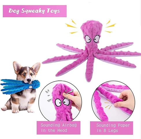 Squeaky Dog Toys for Aggressive Chewers No Stuffing Interactive Crinkle Plush Chew Toy for Puppy Teething Pet Training Entertainment for Dogs (1 Octopus + 1 Elephant + 1 Crocodile) in Saudi Arabia