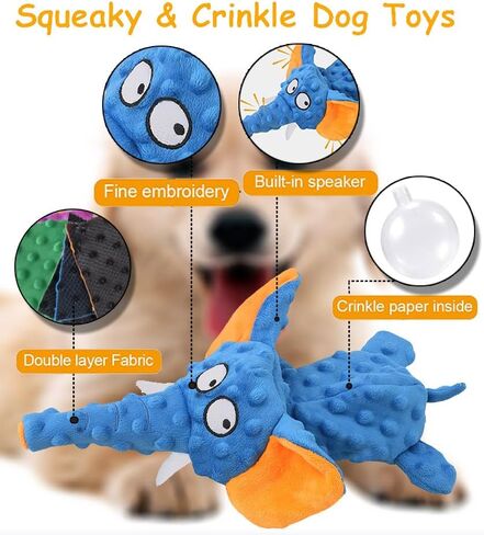 Squeaky Dog Toys for Aggressive Chewers No Stuffing Interactive Crinkle Plush Chew Toy for Puppy Teething Pet Training Entertainment for Dogs (1 Octopus + 1 Elephant + 1 Crocodile) in Saudi Arabia