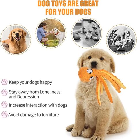 Squeaky Dog Toys for Aggressive Chewers No Stuffing Interactive Crinkle Plush Chew Toy for Puppy Teething Pet Training Entertainment for Dogs (1 Octopus + 1 Elephant + 1 Crocodile) in Saudi Arabia