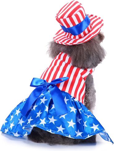 Dog 4th of July Costume and Hat, Pet Puppy 4th of July Outfit Clothes Patriotic Striped Dress for Small Medium Dog Cat in Saudi Arabia
