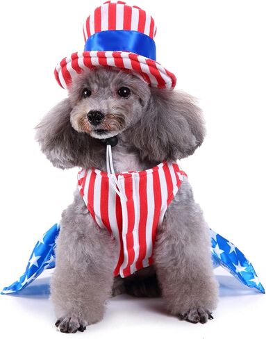 Dog 4th of July Costume and Hat, Pet Puppy 4th of July Outfit Clothes Patriotic Striped Dress for Small Medium Dog Cat in Saudi Arabia