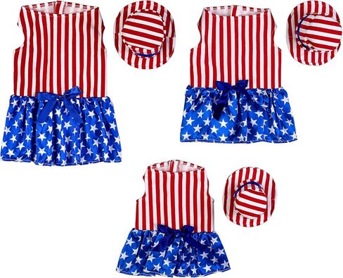 Dog 4th of July Costume and Hat, Pet Puppy 4th of July Outfit Clothes Patriotic Striped Dress for Small Medium Dog Cat in Saudi Arabia