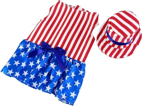 Dog 4th of July Costume and Hat, Pet Puppy 4th of July Outfit Clothes Patriotic Striped Dress for Small Medium Dog Cat in Saudi Arabia