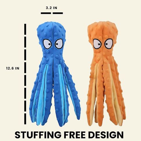 Tater's Choice Octopus Squeaky Toys, 2 Pack Assorted Colors, Soft Plush Octopus with Crinkly Sound for Dogs, Dog Toys to Keep Them Busy in Saudi Arabia