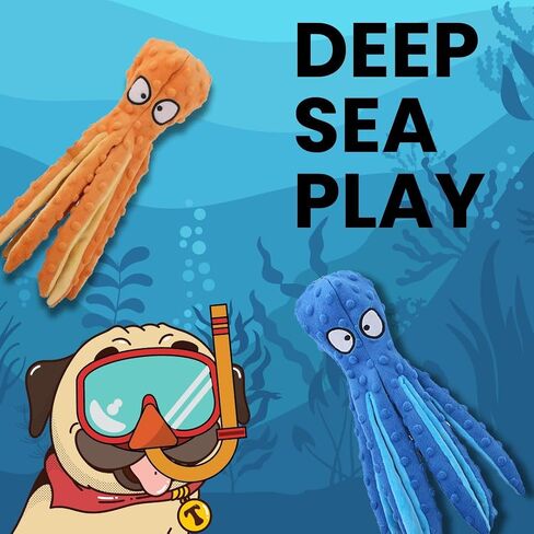 Tater's Choice Octopus Squeaky Toys, 2 Pack Assorted Colors, Soft Plush Octopus with Crinkly Sound for Dogs, Dog Toys to Keep Them Busy in Saudi Arabia