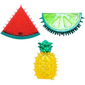 3Pack Freezable Pet Teether Cooling Chew Toy Summer Fruit Lemon Pineapple Watermelon Design Durable Bite-Resistant Dog Cooling Chew Toys for Dogs Teething Toy for Puppies