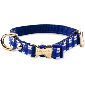 Kate Spade New York Cute Dog Collar, Gold Metal Buckle Dog Collar, 8" to 12" Adjustable Dog Collar for Female or Male Dogs, Stylish Dog Collar for Extra Small (Navy Gingham)
