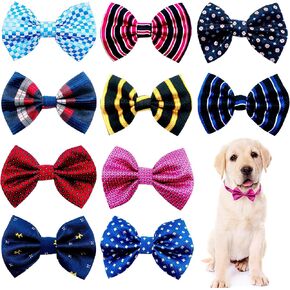 10pcs Small Dog Bowties Puppy Bowties Neck Bows for Small Doggy Boys Plaid Pet Bow Ties Adjustable Bows Party Costumes Grooming Accessories