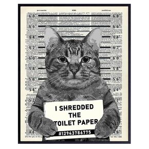 Guilty Cat Wall Decor - Cat Wall Art - Dictionary Art - 8x10 Humorous Poster, Mugshot Wall Art or Home Decoration for Bathroom, Bath - Funny Gag Gift for Cat Lovers - Upcycled Picture Photo Print