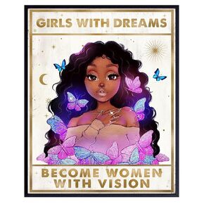 Black Girl Butterflies Inspirational Quotes - Motivational Wall Decor for Women, Black Women, African Americans - Blue Light Pink positive Affirmations - Encouraging Black Wall Art - Self-love Poster
