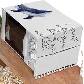 Microwave Oven Dust Cover, Abstract Feather Bird Ink Painting Purple White Anti-Slip Refrigerator Dust Cover Washing Machine Top Cover with Storage Pockets 12" X 35"