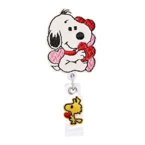 Valentines Day Cartoon Dog with Heart Nurse Badge Reel, Teacher Retractable Name Card Badge Holder Reel with Alligator Clip, 24 inches Thick Pull Cord