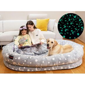 سرير BESTEN يتوهج في الظلام للكلاب البشرية البالغة مع بطانية. وسادة إسفنجية لتقويم العظام بغطاء من الفرو الصناعي قابلة للإزالة (كبيرة، وحيد القرن) in Kuwait