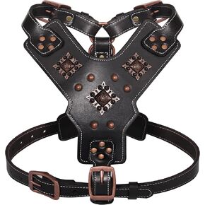 PET ARTIST Spiked Custom Studded Leather Dog Harness for Medium Large Dogs, Heavy Duty Vest with Adjustable Straps Soft for Big Dogs Boxer Pitbull Rottweiler Bull Mastiff Black L