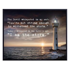 The Devil Whispered I Am The Storm - Lighthouse Wall Decor - Motivational Wall Art - Office Wall Decor - Encouragement Gifts - Encouraging Wall Decor - Entrepreneur Gifts - Inspirational Quotes