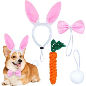 Dog Easter Outfit, Easter Dog Clothes Costume Dog Easter Bunny Ears Dog Easter Collar with Pink and Yellow Ribbons Holiday Dog Costumes for Small Medium Large Dogs(Pink)