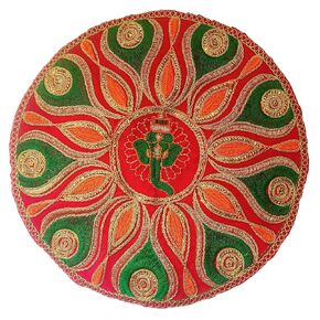 Ganesh Symbol Pooja Mat Aasan Cloth for Puja Cloth Mat/Mandir, Temple, Home, Office, Base, Chawki, Slab Red 3NO8