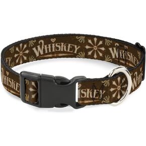 Buckle-Down Pet Collar, Dog Collar Plastic Buckle, Western Whiskey Heart Repeat Browns Tan, 15 to 24 Inches 1.0 Inch Wide