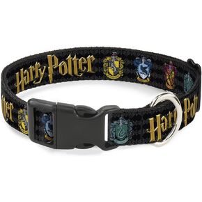 Dog Collar Plastic Clip Harry Potter Hufflepuff Ravenclaw Gryffindor Slytherin Black 7 to 8.5 Inches 0.5 Inch Wide