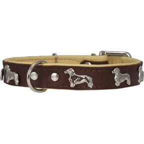 Dogs My Love Real Leather Soft Leather Padded Dog Collar Dachshund (14"-15.5" Neck; 3/4" Wide, Black/Beige)